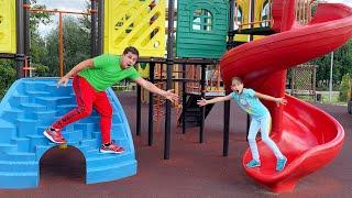 Sofia with dad the fun playing game - Floor is a lava challenge!!!