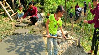 Two orphans bought cement and got their own sand and gravel to repair the fountain yard.