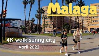 Malaga, Spain: from Train Station to City Center. 4K Walk tour. April 2022. Costa del Sol