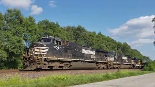 NS 18K with a Consolidated Grain and Barge CF7 in tow at Elkhart Indiana.