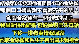 結婚第6年發現他有個養4年的金絲雀，那個口口聲聲說不喜歡孩子的男人，卻跟金絲雀有一個3歲的兒子，我果斷提出離婚 撥通塵封已久電話，下秒一排豪車接我回家，他將金絲雀和私生子丟出國求我複合#狸貓說故事