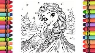 How to draw Elsa from Frozen, Disney princess Elsa drawing, Elsa Frozen movie 2 colouring pages