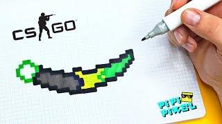 ЗЕЛЕНЫЙ НОЖ КЕРАМБИТ из CS:GO !РИСУНКИ ПО КЛЕТОЧКАМ !  PIXEL ART knife kerambit Block Strike