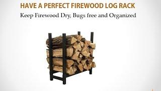 HEAVY DUTY FIREWOOD LOG RACK WITH COVER - 24" Black Steel Log Rack