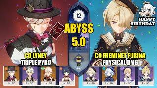 C0 Lyney Triple Pyro & C0 Freminet Physical Dmg | Spiral Abyss 5.0 | Genshin Impact 【原神】