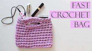 Crochet bag using T-shirt yarn. Fast crocheted accessories