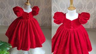 Puff Sleeve Baby Frock Cutting and Stitching / umbrella cutting frock / velvet frock / 1-2 year