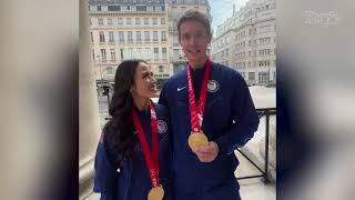 ￼'Mr. and Mrs. Gold Medal'! Chock and Bates Call Delayed Victory Ceremony a 'Second Honeymoon'