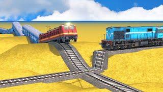 4 Trains each other at bumpy railway tracks | Funny train crossings – Train Simulator 2022