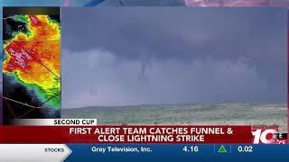 First Alert Weather Team catches close lighting strike, funnel during severe storms on Wednesday