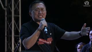 Senator Bong Go speaks at pro-Duterte prayer rally