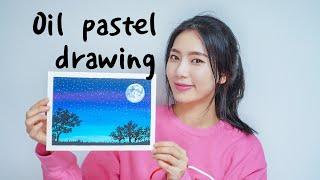 오일파스텔 밤 하늘 보름달 / Oil Pastel Drawing Night Full Moon