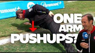 One Arm Pushups?! | HILARIOUS sideline antics from former Socceroo turned A-Leagues coach