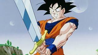 Goku trains with Gohan, Goku appears while Gohan, Goku holds the sword, Dragon Ball English Dub