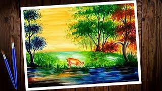 Jungle/forest scenery painting by Water colour.easy drawing sa. how to draw jungle.