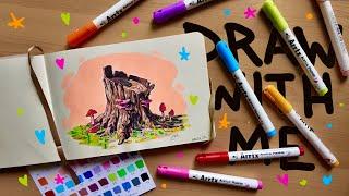 DRAW WITH ME - using paint markers and alcohol markers to illustrate this tree stump!