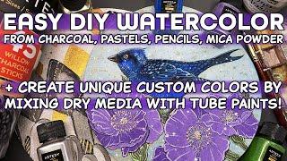 Easy DIY Watercolor Paint From Dry Media! Charcoal, Pencils, Mica Powder Arteza Art Supply Painting