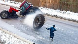 Winterwahnsinn auf vereisten Straßen, mit der Kamera festgehalten