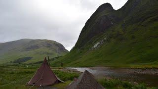 Wild camping Scotland in the RAIN!. Glen Etive. Scottish highlands. Hot tent.