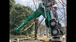 「クレーン車が倒れ電柱をなぎ倒している」大型クレーンが電柱や周辺家屋に被害か　広島・南区段原