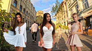 Beautiful Russian WOMEN in the evening at a summer festival in the center of MOSCOW.