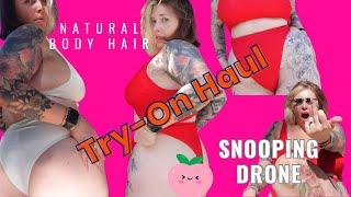 Swimsuit Try-On Haul | Curvy, Tattooed, and Natural Body Hair | Drone Surprise!