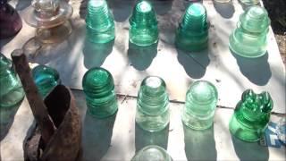 Vintage Telephone line glass insulators, old Telegraph poles.