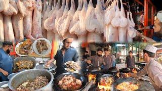 Breakfast in Afghanistan | Traditional Early morning street food cooking rosh karahi chicken recipe