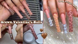 BROWN VALENTINE'S DAY POLYGEL NAILS CROC PRINT, 3D HEARTS + CREEPY REDDIT STORIES! | Nail Tutorial