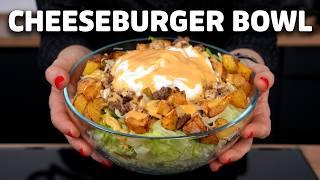 High Protein Cheeseburger Bowl: 53g Protein und nur 550kcal