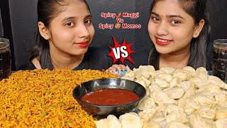 Eating Spicy Masala Maggi Vs Spicy Momos Challenge | Spicy Maggi And Momos Challenge | Street Food