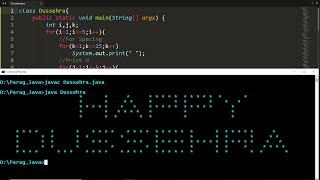 Print Happy Dussehra pattern using nested for loops in Java