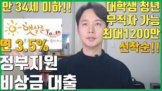 연 3.5 %무직자 대학생 청년을 위한 비상금 정부지원대출 햇살론 유스, 생활비 대출을 최대 1200만원까지! 선착순이에요 서두르세요!