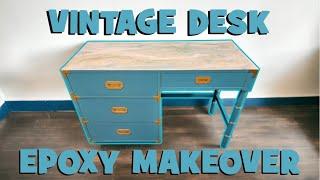 Painted Vintage Desk Epoxy Pour Makeover