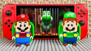 Lego Mario and Luigi enter the Nintendo Switch's Super Mario World to save Yoshi! #legomario