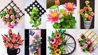 8 best paper flower wallhanging craft ideas|| wall decoration idea||diy craft||paper craft|wallmate