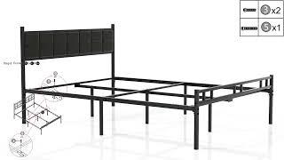 Assemble: VECELO Queen Bed Frame with PU Upholstered Headboard