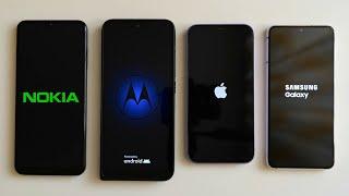 Nokia G21 vs Motorola Defy vs iPhone 12 vs Samsung S21 Bootanimation