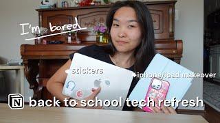 back to school tech refresh!! - redo notion, aesthetic macbook, ipad and iphone set up 