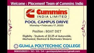 Cummins India Recruitment Drive at Gumla Polytechnic College-2025