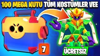 100 MEGA KUTU AÇILIMI | ÜCRETSİZ HİPERŞARJ KOSTÜMÜ, YENİ KOSTÜMLER VEE - Brawl Stars #ClassicBrawl