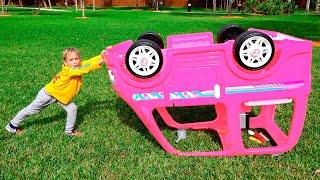 Vlad and Niki ride on Barbie Car to camping