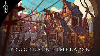 Procreate Painting // Fantasy Village // Concept Art // DND