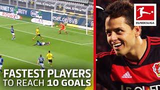 Top 10 Fastest Players to Score 10 Goals - Alcacer, Chicharito, Haaland & More