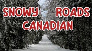 Snowy road in Canada with Norm MacDonald in background