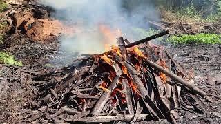 Efficient incineration of crushed bamboo! One step closer to our goal of creating a farm.