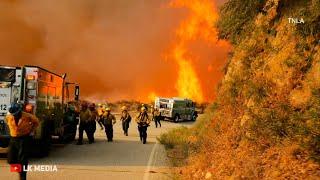 RUN! FIREFIGHTERS NARROWLY ESCAPE MASSIVE FLAMES | Bridge Fire La Verne CA