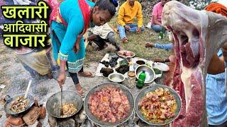 खलारी आदिवासी बाजार | Rs100 मे खाए 1 किलो Mutton Curry | Village Tribal Market | Mutton Recipe