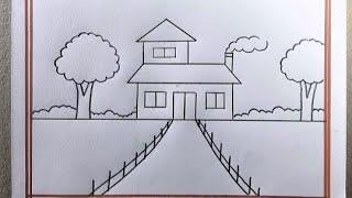 House Scenery Drawing for kids || House Scenery Drawing with Pencil