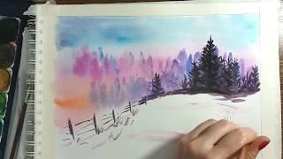 "Pastel Winter" (8/300 Painting Challenge) Winter Watercolors painting